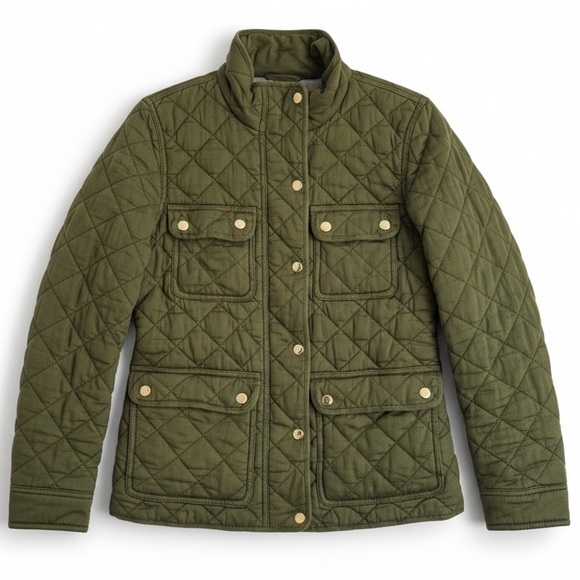 New J. Crew Quilted Downtown Field Jacket Olive Green Quilted Utility Coat SP - Picture 1 of 7